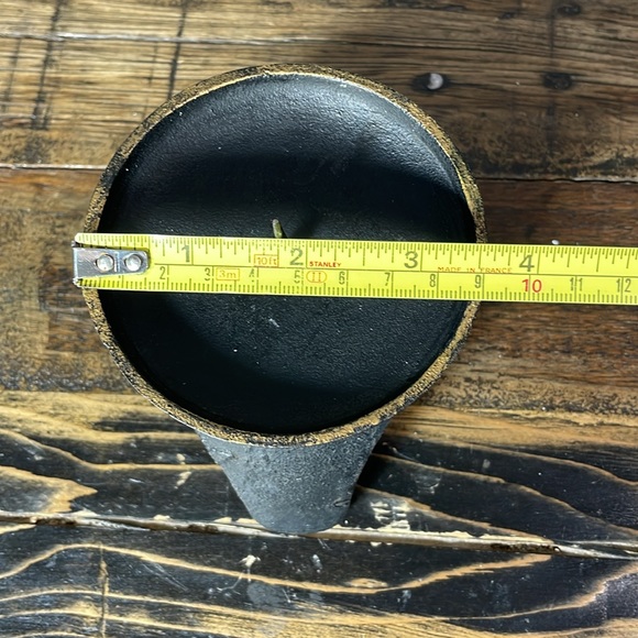 Heavy duty cast iron candle holder black.  Candle not included gold accents MCM - Picture 8 of 11
